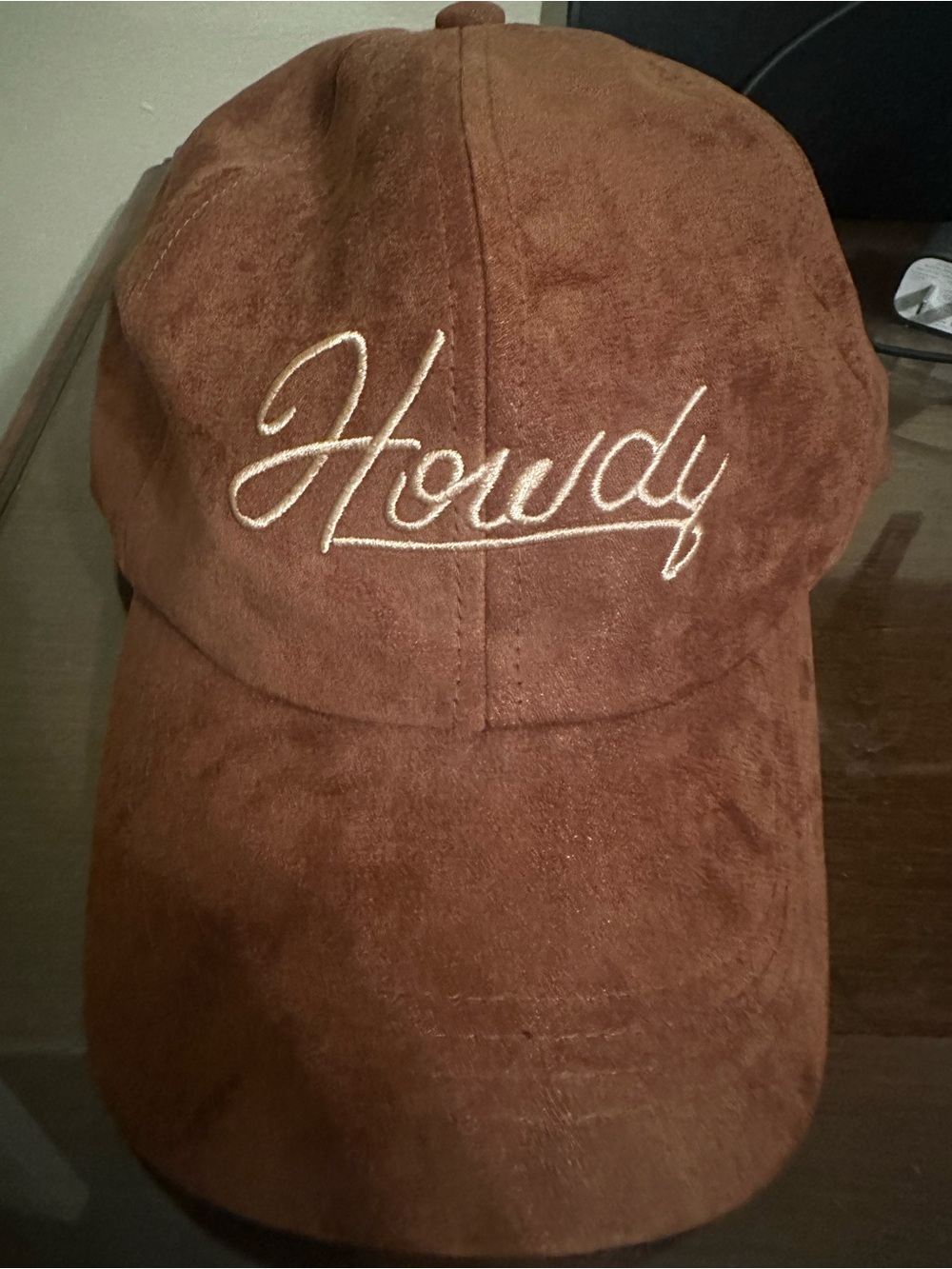 David & Young Howdy Embroidered Suede-Look Baseball Cap Rust Brown